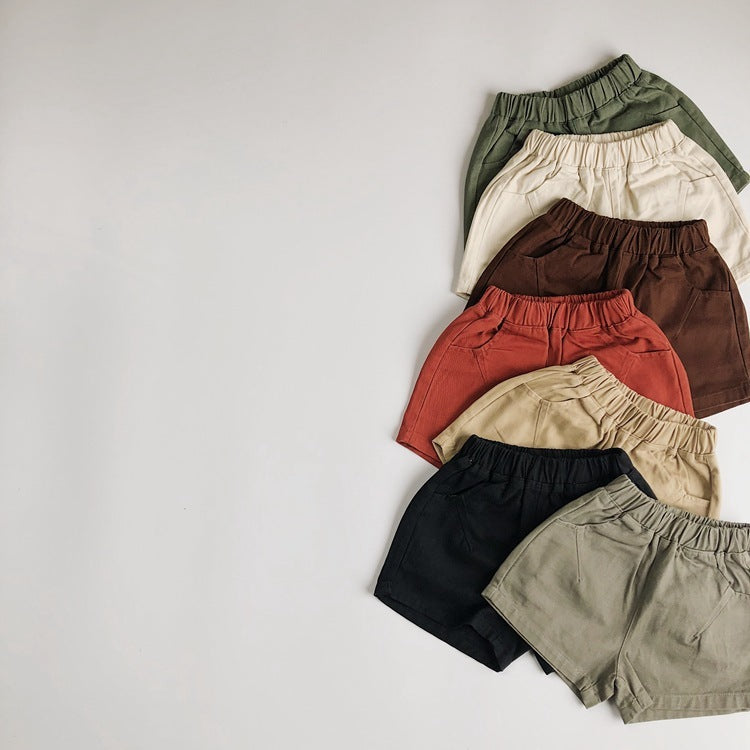 Kids Basic Solid Color Elastic Waist Shorts