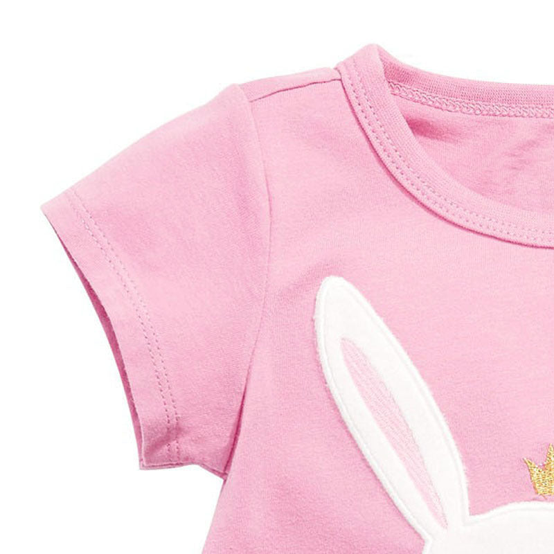 Children Kids Toddlers Fashion Girls Short Sleeve Cute Rabbit Basic T-Shirt