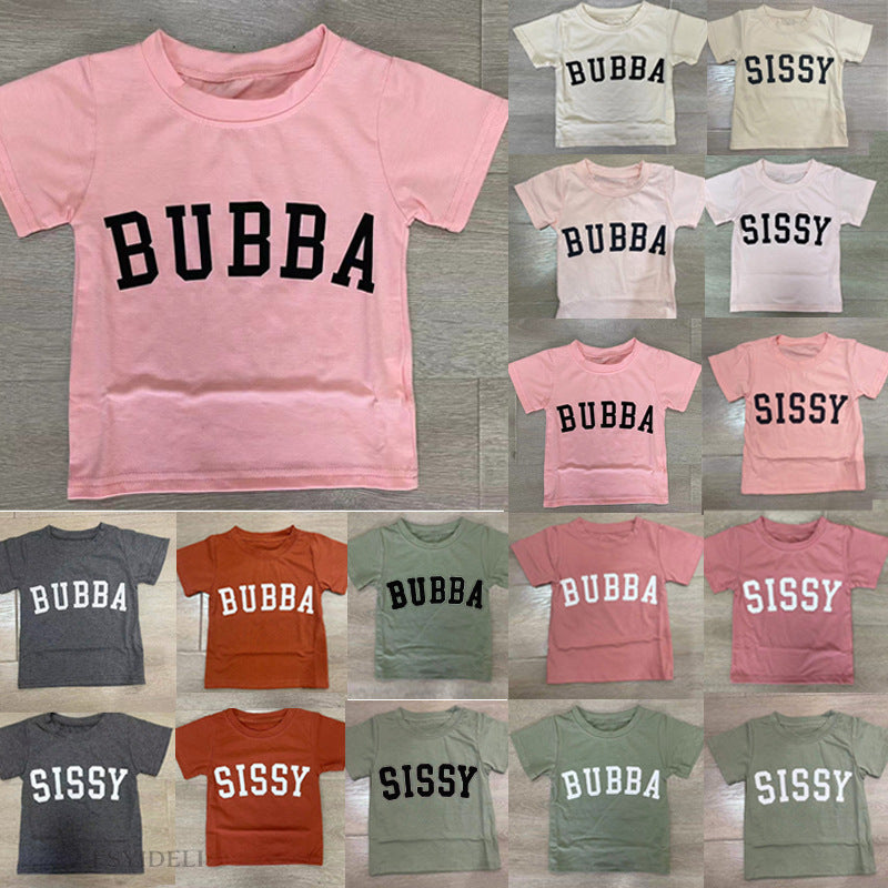 Kids Casual Round Neck Letter Print Pullover Short-Sleeved Top