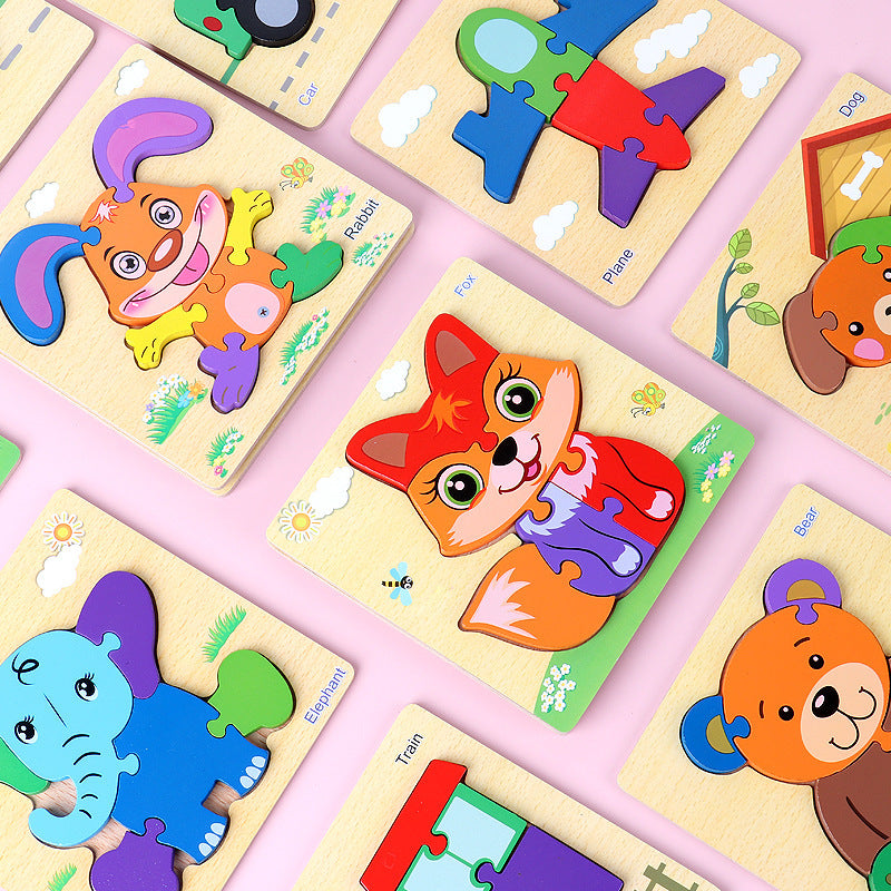 1-3 To Early Education Wooden Children'S Educational Cartoon Animal Three-Dimensional Puzzle