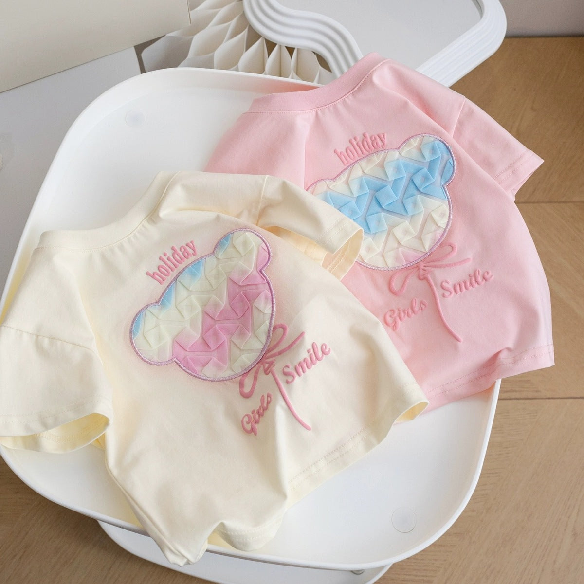 Kids Toddler Girls Casual Cute Sweet Bear Short Sleeve Round Neck T-Shirt