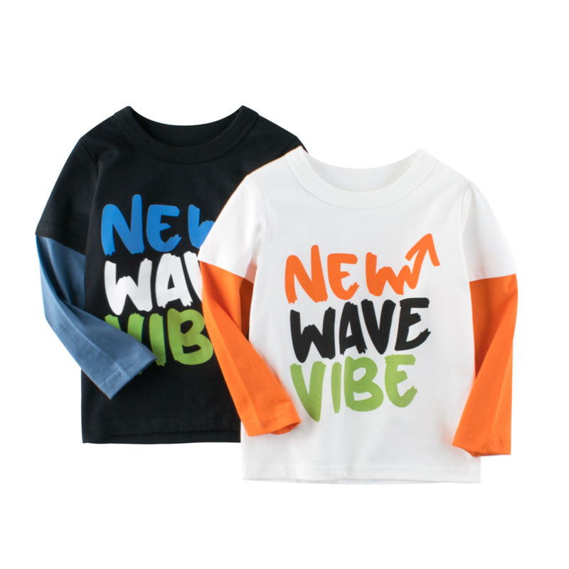 Children Kids Baby Fashion Boys Long Sleeve Letter Print Basic T-Shirt