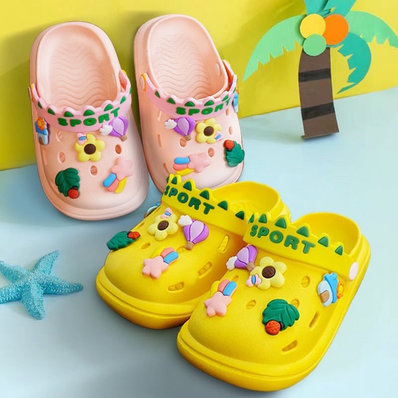 Children Kids Baby Fashion Girls Boys Cartoon Flower Rainbow Soft Sole Casual Clogs Slippers Shoes