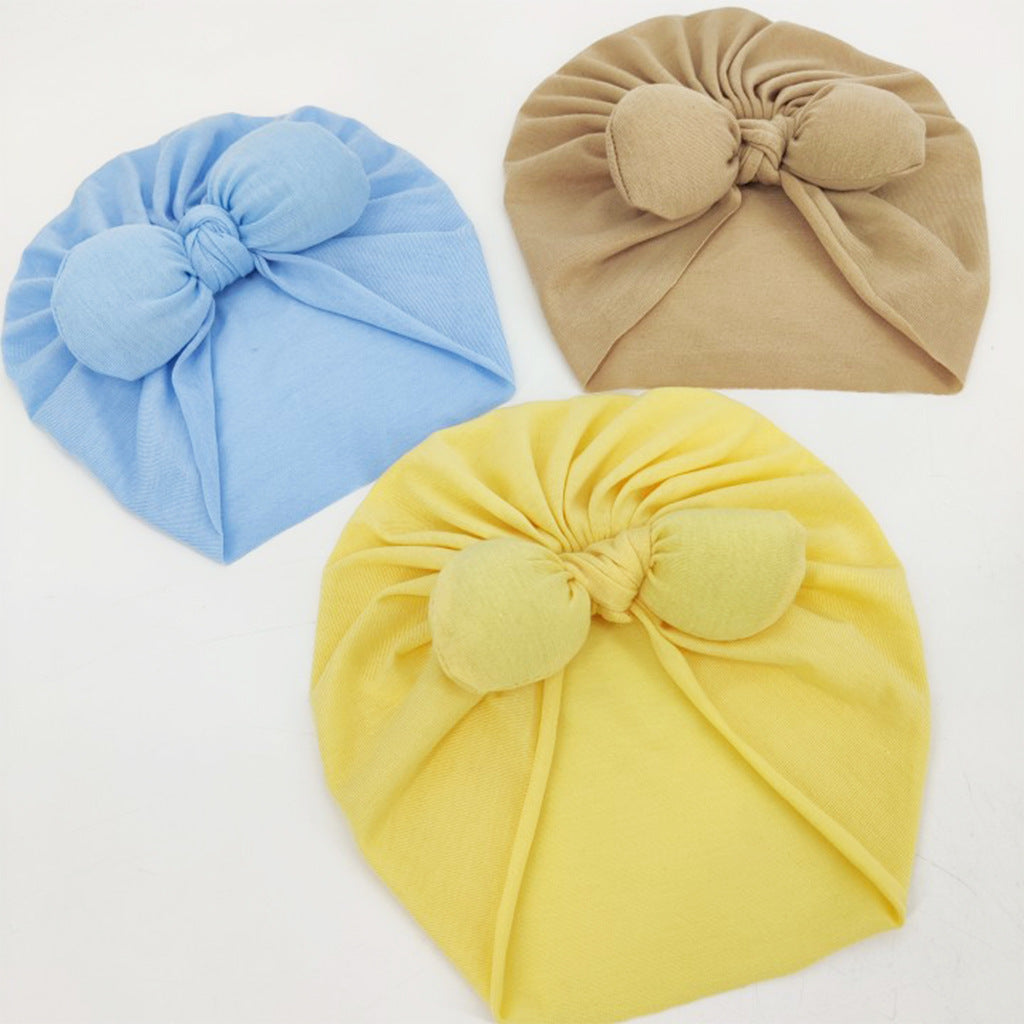 Newborn Cute Solid Color Bow Turban Cap