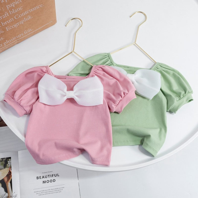 Children Kids Toddlers Girls Short Sleeve Cute Bow Knot T-Shirt