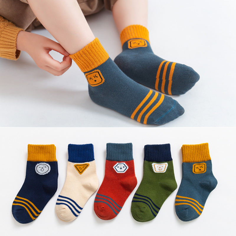 5 Pairs /Lot Cute Baby Socks Autumn Rainbow Striped Cotton Socks For Children Toddlers Cotton Socks