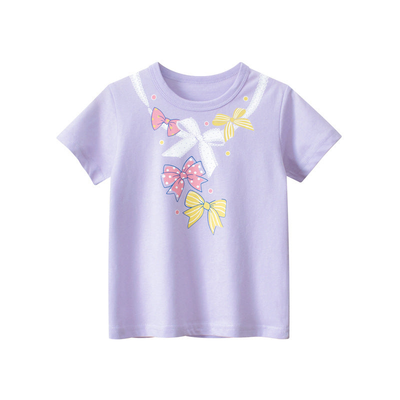 Kids Toddler Girls Casual Cute Versatile Cartoon Print Short Sleeve Round Neck T-Shirt