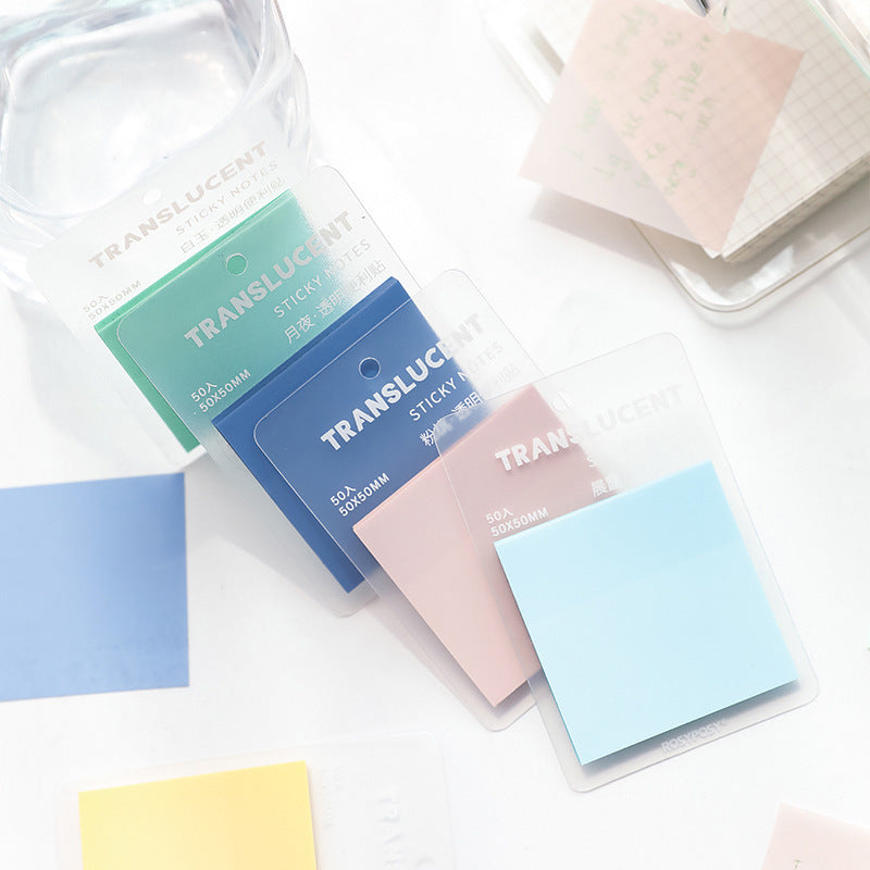 50pcs PET Self-Adhesive Transparent Waterproof Pastel Color Memo Pads
