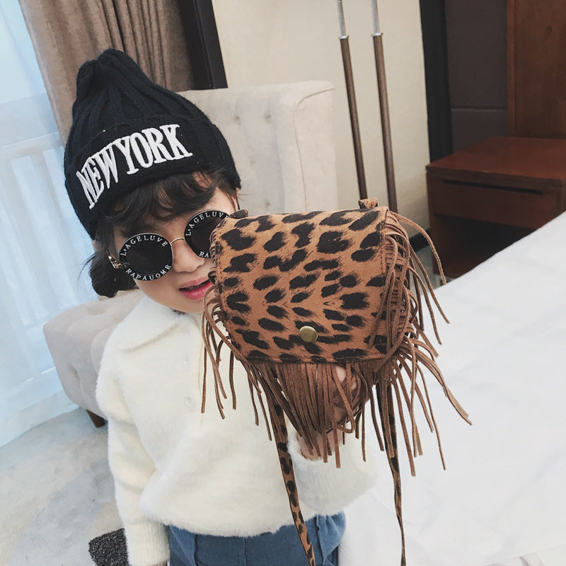 Kids Fashion Casual Tassel Leopard Crossbody Bag
