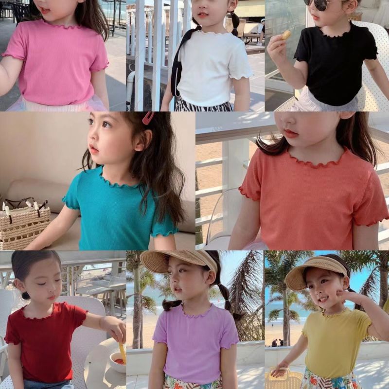 Children Kids Baby Fashion Girls Short Sleeve Solid Color T-Shirt