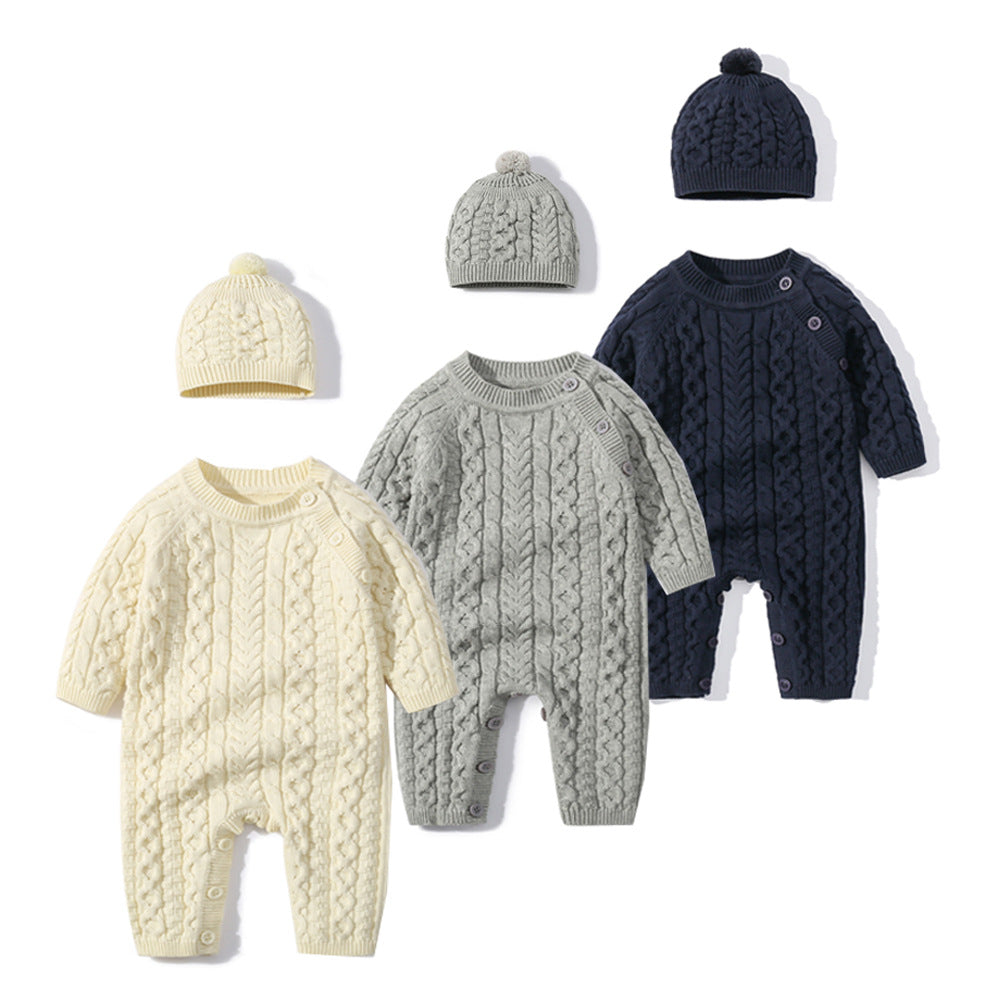 Winter Baby Fashion Solid Color Knit One Piece And Hat