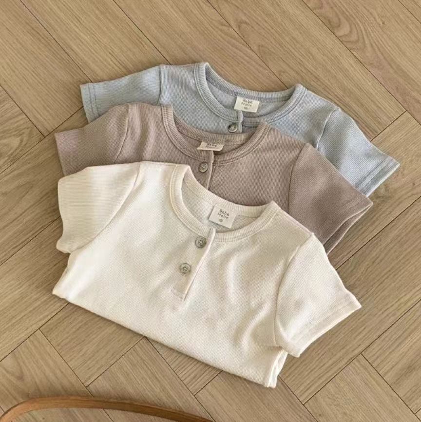 Kids Baby Fashion Casual Solid Color Cotton Round Neck Short-Sleeve T-Shirt