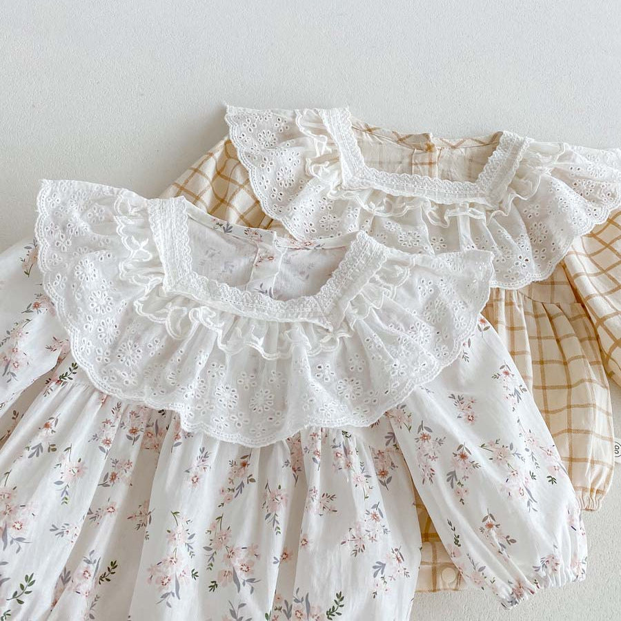 Kids Baby Girls Casual Cute Plaid Print Long Sleeve Romper