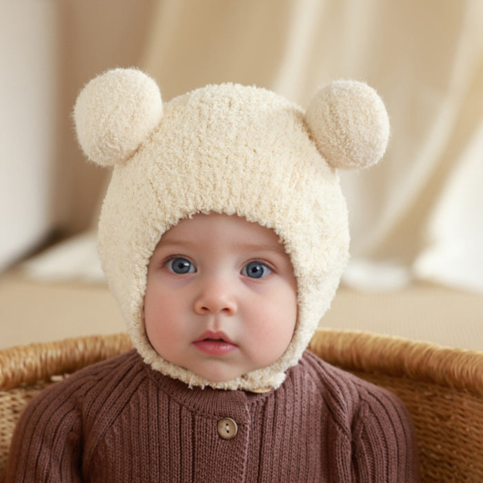 Autumn Winter Baby Ear Protection Coral Fleece Cute Knitted Hat