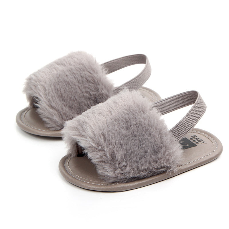 Baby Fashion Flat Non-Slip Solid Color Plush Sandals