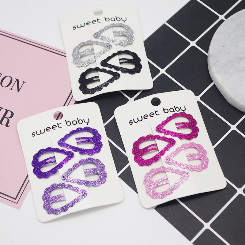 4pcs/set Girls Cute Glitter Heart Hairpin