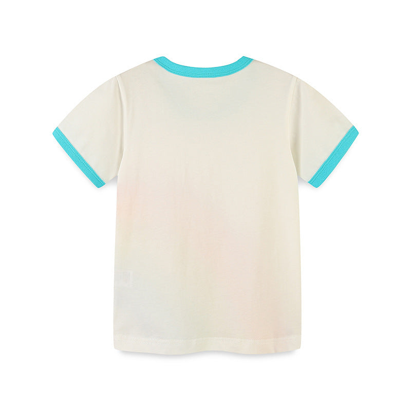 Kids Toddler Boys Girls Casual Cute Rainbow Stripe Short Sleeve Round Neck T-Shirt