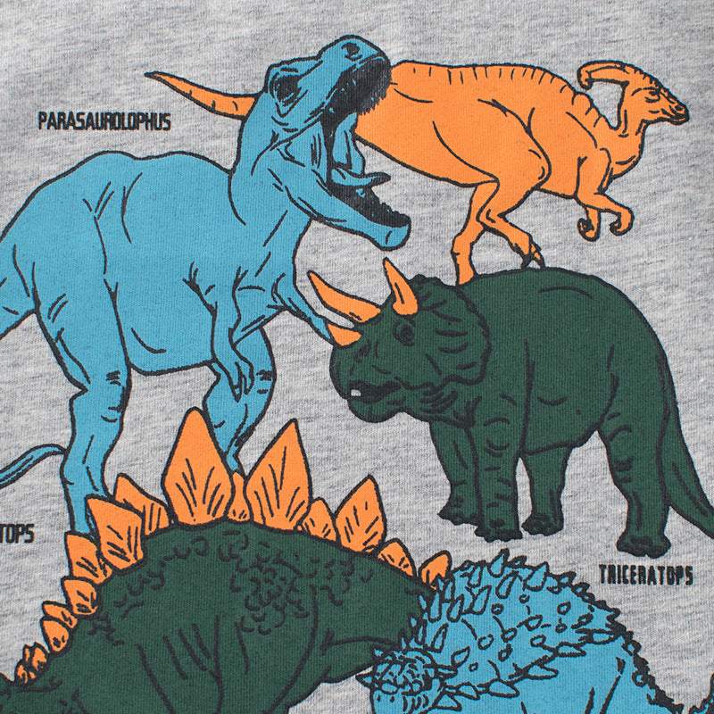 Kids Toddler Boys Summer Basic Cotton Letters Cartoon Dinosaur Pattern Round Neck T-Shirt