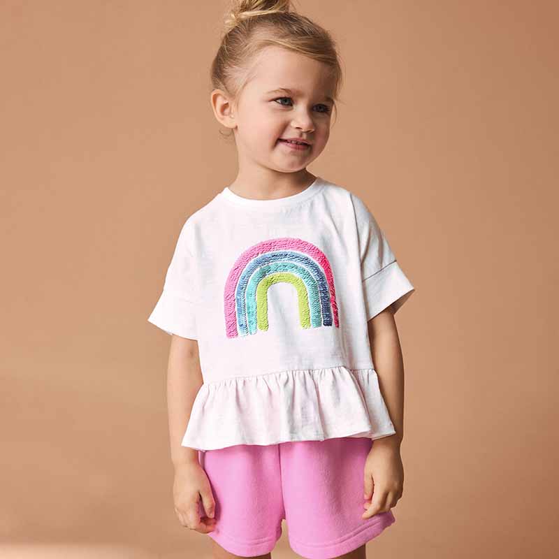 Kids Toddler Girls Casual Rainbow Short Sleeve T-Shirt Shorts Sets