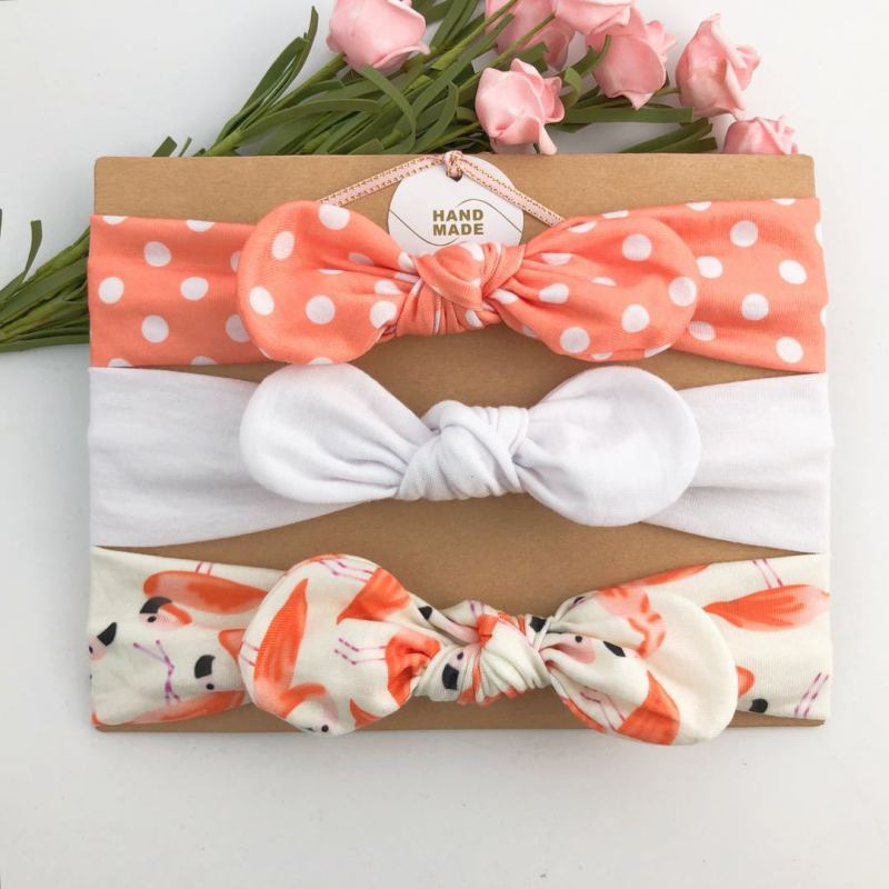 3piece/set Kids Basic All Over Print Bow Rabbit Ear Headband