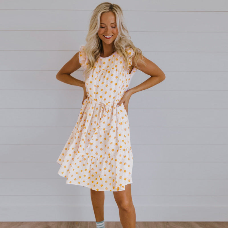 Women Fashion Vacation Ruffled Casual Floral Print Mother-Daughter Family Matching Dress
