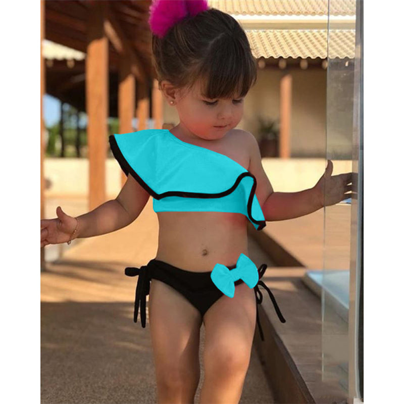Two-piece Flounce Bow Bikini Beach Swimsuit For Children And Girls In Summer