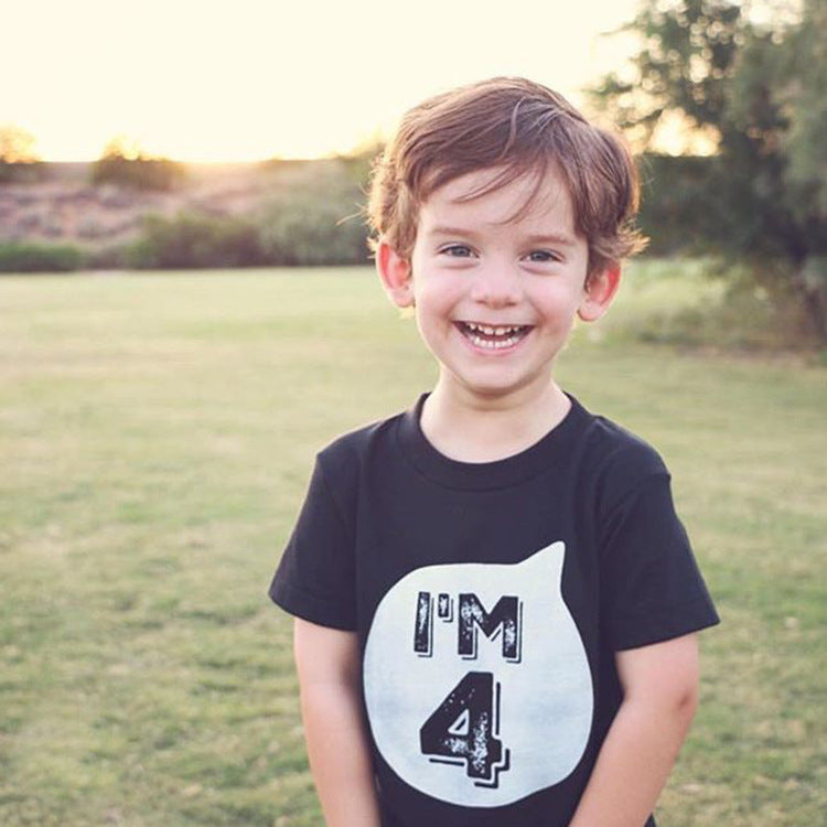 Kids Toddler Boys Girls Casual Cute Letter Round Neck Short Sleeve T-Shirt