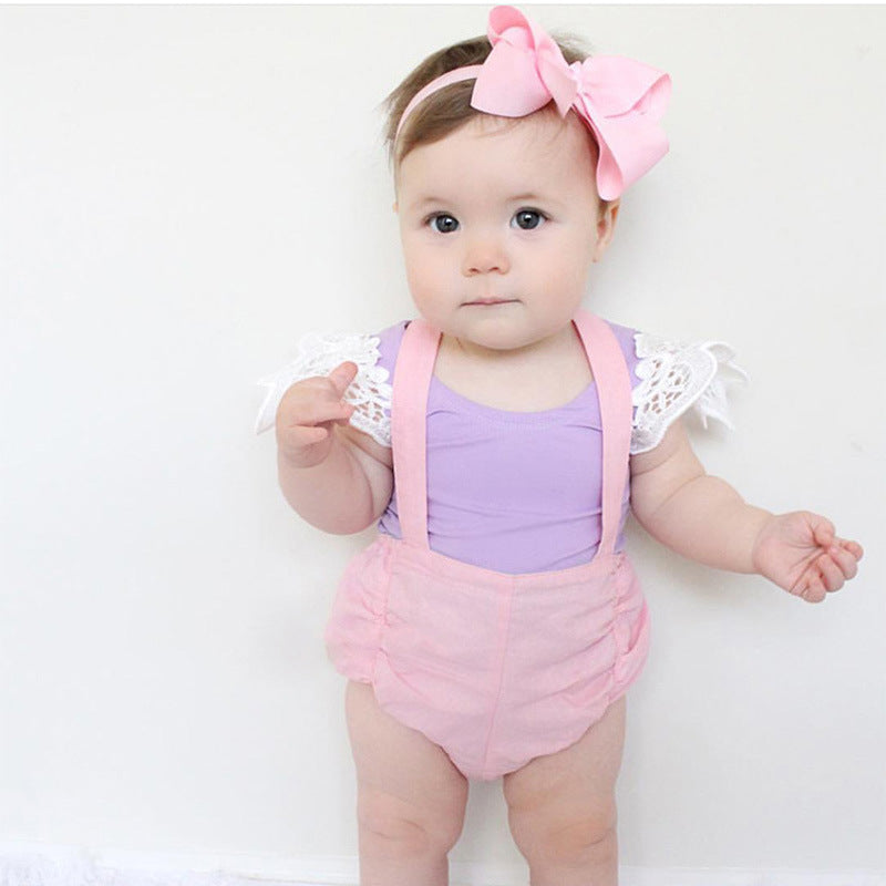 Toddlers Newborn Baby Fashion Girls Casual Basic Short Sleeve Lace Solid Color Pants
