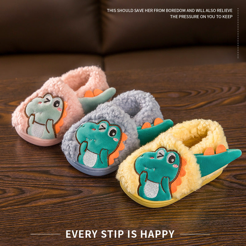 Kids Toddler Girls Boy Fashion Little Dinosaur Home Anti-Slip Cartoon Fur Slippers