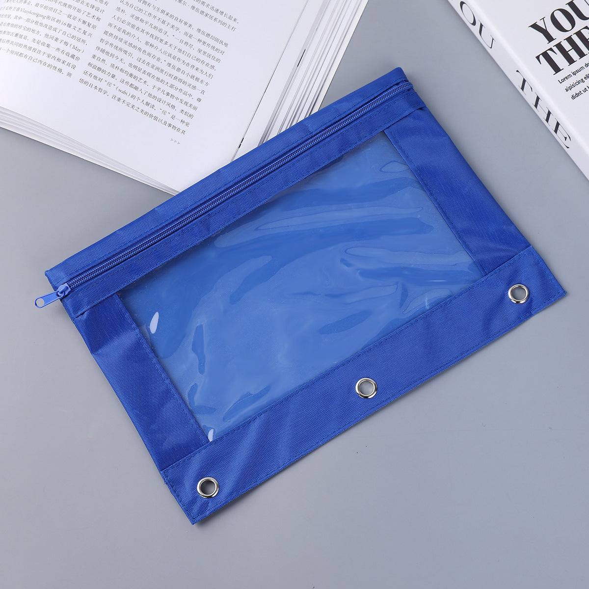 Fashion Simple Solid Color Three-Hole Oxford Fabric Large Capacity Pencil Bag