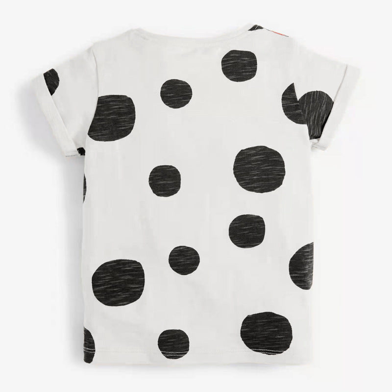 Kids Girls Cute Cartoon Bee Design Polka Dot Round Neck Short Sleeve Casual T-shirt