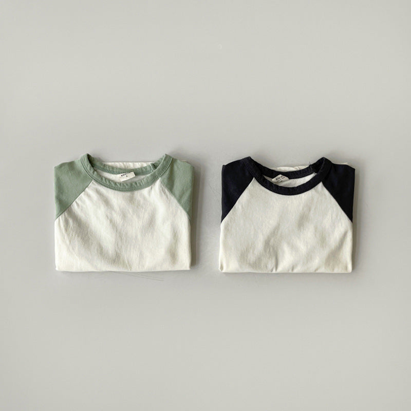 Kids Baby Fashion Casual Color Block Cotton Round Neck Short-Sleeve T-Shirt
