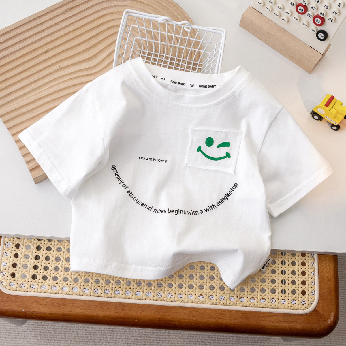 Kids Toddler Boys Girls Casual Cute Smiley Letters Print Short Sleeve T-Shirt