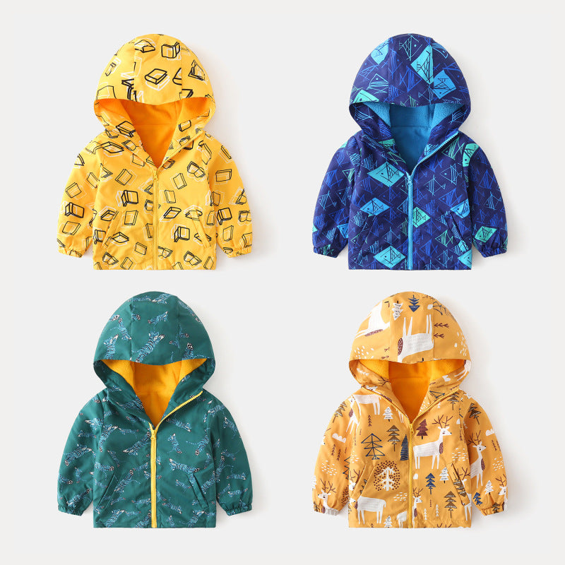 Autumn And Winter Waterproof Plus Velvet Windbreaker Printing Coat Polar Fleece Assault Cotton Coat Thickened And Warm