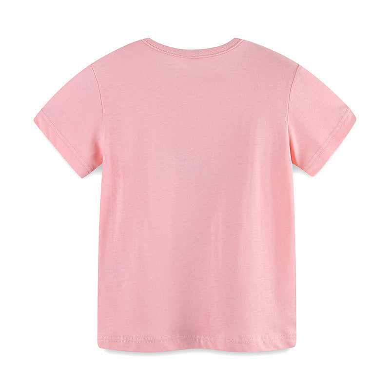 Kids Toddler Girls Casual Cute Cartoon Print Short Sleeve Round Neck T-Shirt