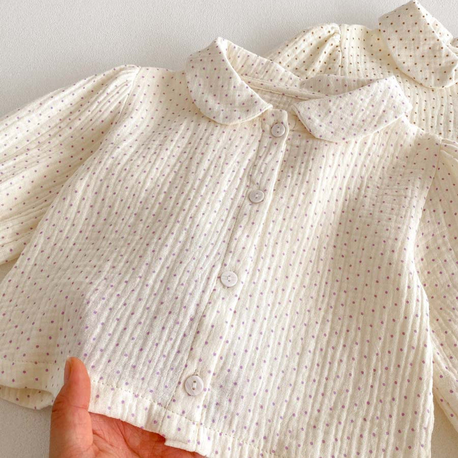 Kids Baby Girls Polka Dot Long Sleeve Lapel Blouses