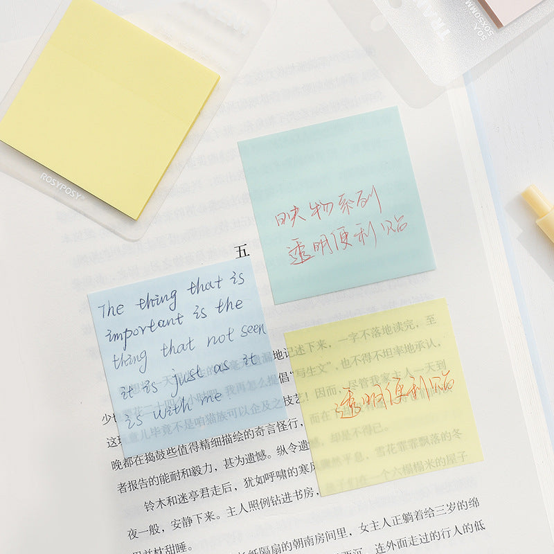 50pcs PET Self-Adhesive Transparent Waterproof Pastel Color Memo Pads