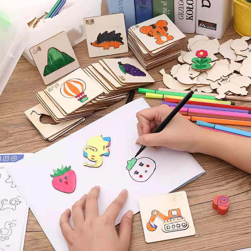 Kids Hollow Graffiti Wood Painting Template Toy