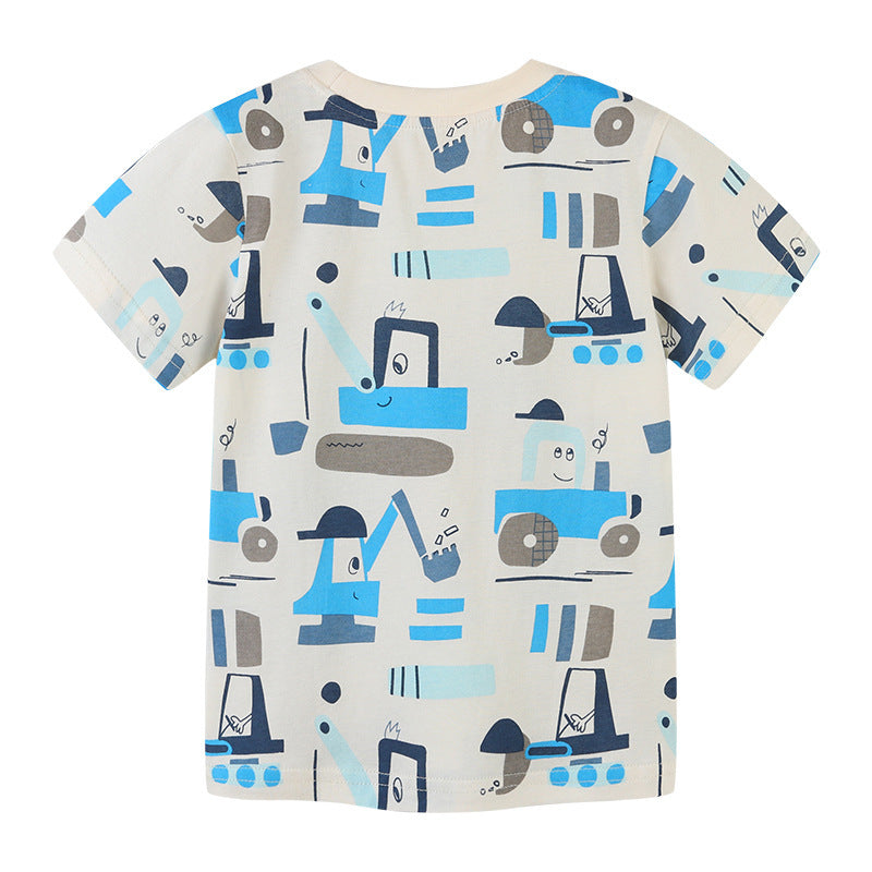 Children Kids Baby Fashion Boys Short Sleeve Round Neck Cartoon Print T-Shirt