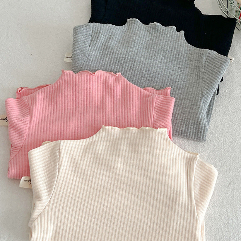 Children Kids Baby Fashion Girls Casual Basic Long Sleeve Half-High Collar Solid Color T-Shirt Top