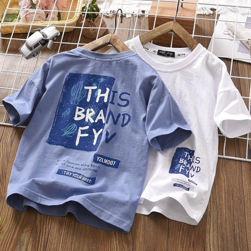 Kids Boys Casual Round Neck Short Sleeve Letter Pattern Loose T-shirt
