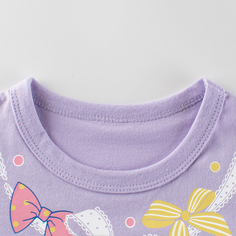 Kids Toddler Girls Casual Cute Versatile Cartoon Print Short Sleeve Round Neck T-Shirt
