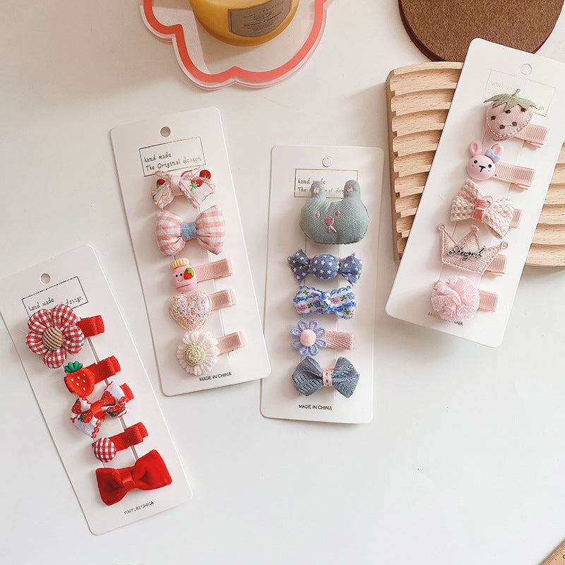 5pieces/set Kids Cute Cartoon Bow Flower Animal Fruit Decor Hair Clip