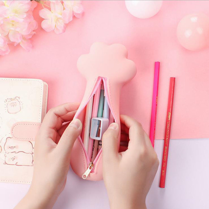 Fashion Cartoon Cute Cat'S Claw Silicone Zipper Large Capacity Pencil Case