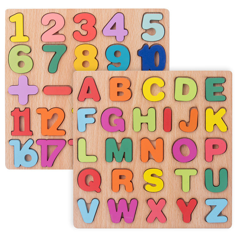 Wooden Board With Colorful Alphabet Number 3D Puzzle Kids Early Educational Toy Matching Letter Family Game