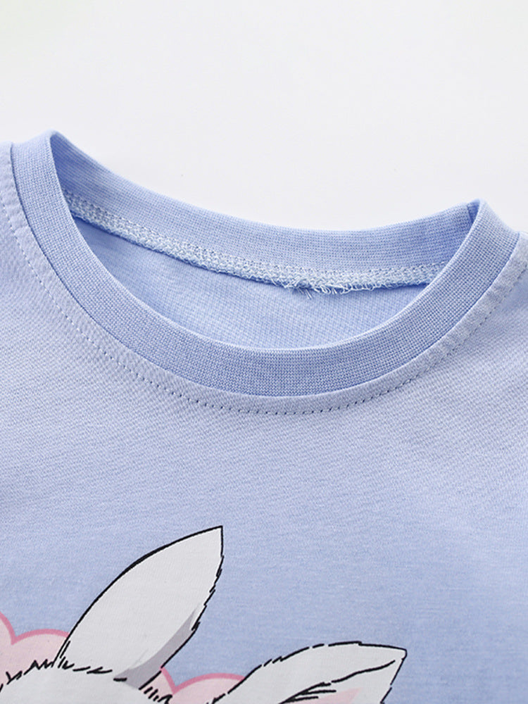 Kids Toddler Big Girls Casual Cute Cartoon Bunny Print Long Sleeve T-Shirt
