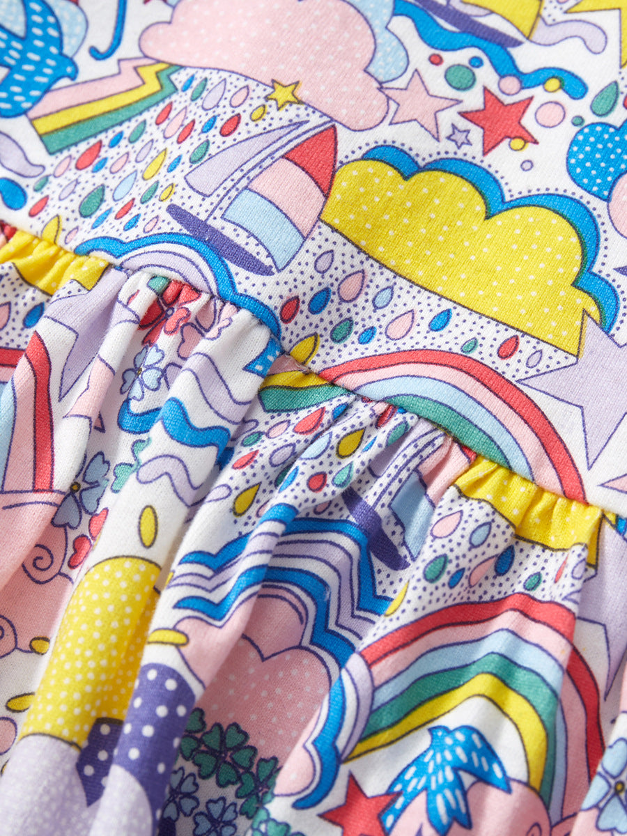Summer Short Sleeve Toddler Girls Cartoon Cotton Short Sleeve Dress