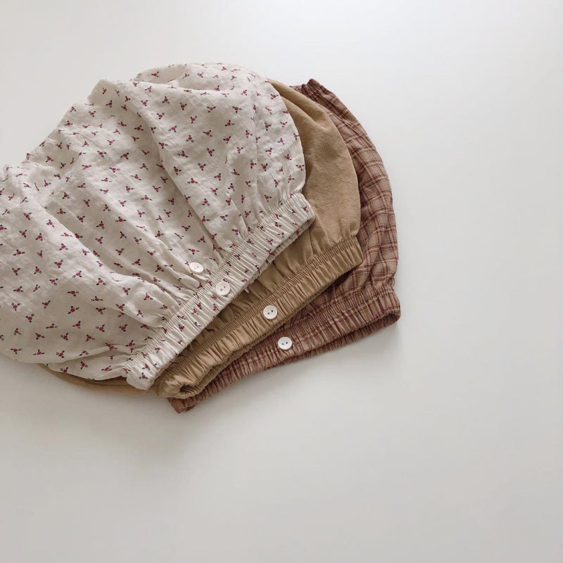 Baby Unisex Solid Color Plaid Floral Comfortable Loose Bloomers Shorts