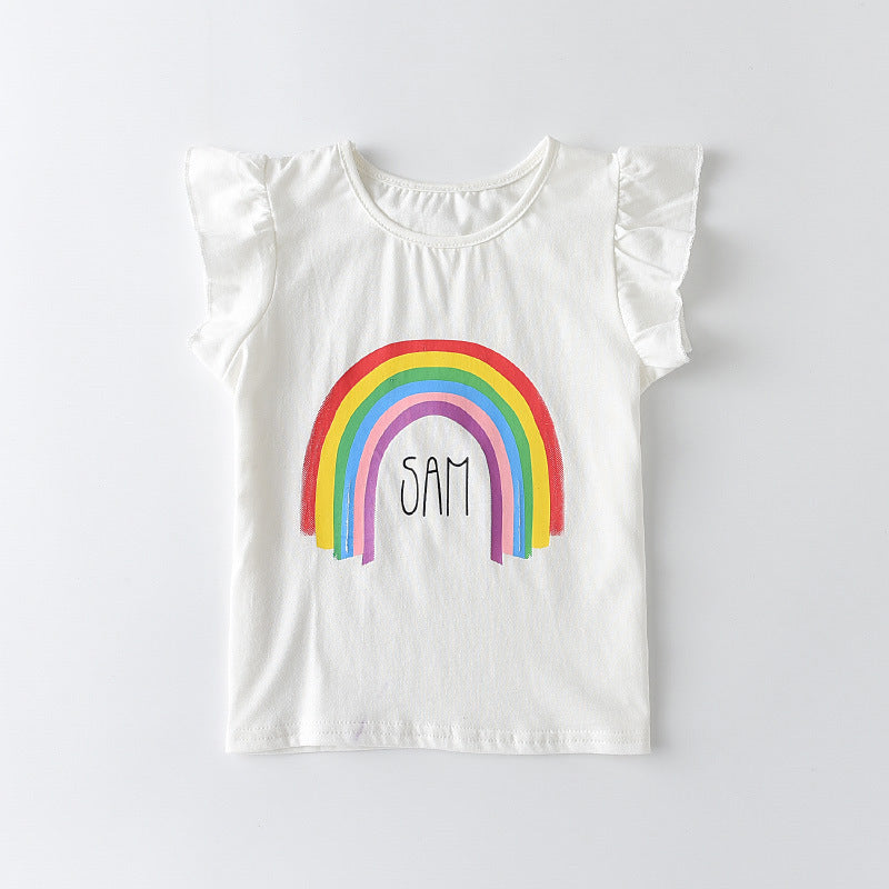 Children Kids Baby Fashion Girls Ruffle Sleeve Unicorn Print T-Shirt