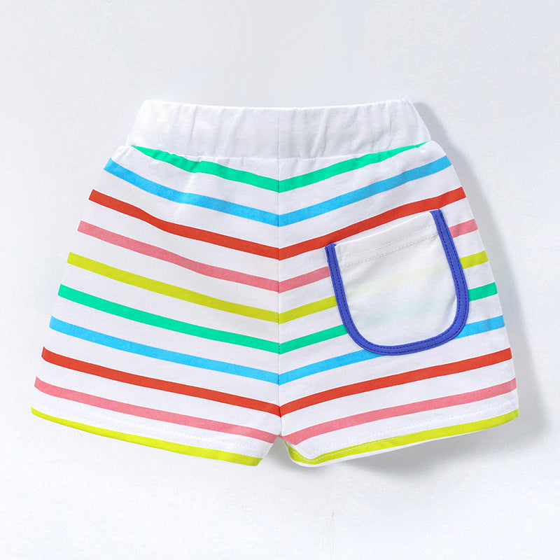 Kids Toddler Boys Girls Casual Cute Rainbow Stripe Print Shorts
